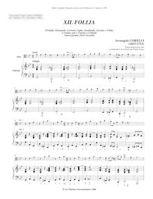 Partition complète (transposed en G minor, realized continuo), 12 violon sonates, Op.5