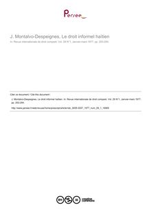 J. Montalvo-Despeignes, Le droit informel haïtien - note biblio ; n°1 ; vol.29, pg 253-254