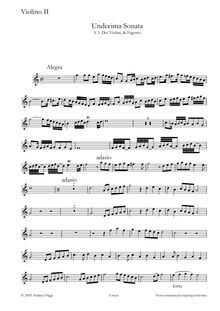 Partition violon 2, Undecima Sonata A , Doi Violini, & Fagotto, Castello, Dario