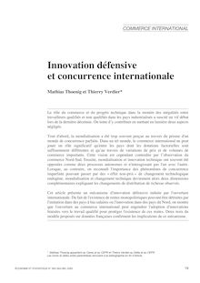 Innovation défensive et concurrence internationale ; suivi d un commentaire de Sébastien Jean - article ; n°1 ; vol.363, pg 19-32