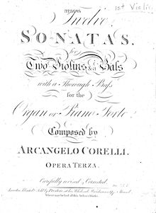 Partition violon 1, Trio sonates Op.3, Corelli, Arcangelo