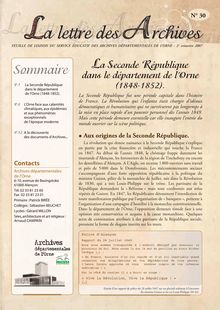 Lettre n°30 - Sommaire