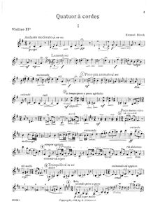 Partition violon 2, corde quatuor No.1, B minor, Bloch, Ernest