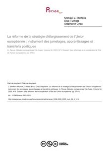 La réforme de la stratégie d élargissement de l Union européenne : instrument des jumelages, apprentissages et transferts politiques - article ; n°3 ; vol.34, pg 37-63