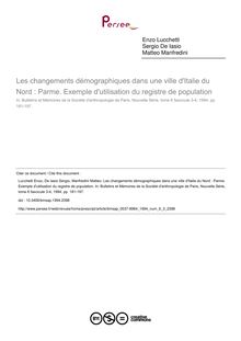 Les changements démographiques dans une ville d Italie du Nord : Parme. Exemple d utilisation du registre de population - article ; n°3 ; vol.6, pg 181-197
