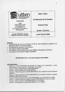 Fondements de la gestion 2006 Université de Technologie de Belfort Montbéliard