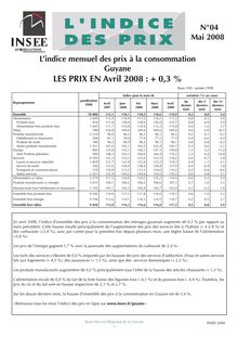 L indice mensuel des prix à la consommation de Guyane en avril  2008 : + 0,3 % 