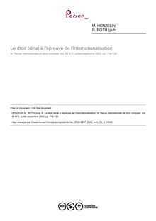 Le droit pénal à l épreuve de l internationalisation - note biblio ; n°3 ; vol.55, pg 719-720