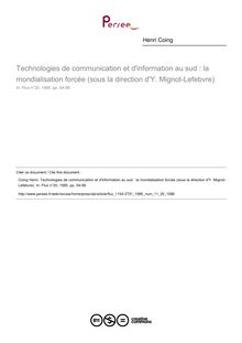 Technologies de communication et d information au sud : la mondialisation forcée (sous la direction d Y. Mignot-Lefebvre)  ; n°20 ; vol.11, pg 54-56