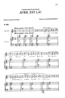Partition complète (C Major: medium voix et piano), Avril est là!