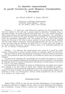 1. - Le répertoire comportemental du goundi Ctenodactylus gundi ...