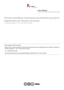 Données scientifiques et techniques des problèmes que pose la réglementation de l utilisation de l espace - article ; n°4 ; vol.26, pg 300-306