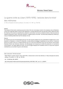 La guerre civile au Liban (1975-1976) : lectures dans le miroir des mémoires - article ; n°4 ; vol.31, pg 769-789