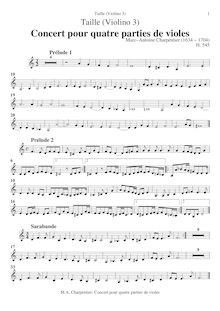 Partition violons III (= viole de gambe), Concert pour quatre parties de violes
