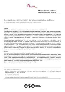 Les systèmes d information dans l administration publique - article ; n°2 ; vol.24, pg 214-235