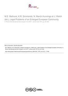 M.E. Bathurst, K.R. Simmonds, N. March Hunnings et J. Welch (éd.), Légal Problems of an Enlarged European Community - note biblio ; n°1 ; vol.25, pg 201-202