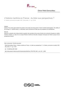 L histoire maritime en France : du bilan aux perspectives ? - article ; n°1 ; vol.20, pg 37-48