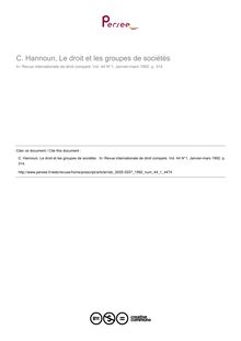 C. Hannoun, Le droit et les groupes de sociétés  - note biblio ; n°1 ; vol.44, pg 314-314