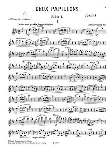 Partition flûte I, Deux Papillons. Zwei konzertstücke für 2 Flöten und Klavier, Op. 165.
