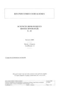 Sciences biologiques - biotechnologie 2005 BTS Industries céréalières
