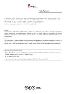 Contribution à l étude de l hydrologie souterraine du plateau de Presles et du Massif des Coulmes (Vercors) - article ; n°3 ; vol.49, pg 241-251