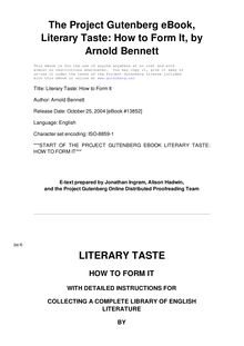 Literary Taste: How to Form It - With Detailed Instructions for Collecting a Complete Library of English Literature