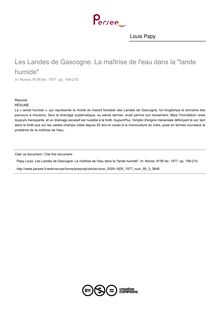 Les Landes de Gascogne. La maîtrise de l eau dans la lande humide - article ; n°3 ; vol.95, pg 199-210
