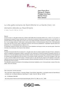 La villa gallo-romaine de Saint-Michel à La Garde (Var). Un domaine oléicole au Haut-Empire - article ; n°1 ; vol.46, pg 103-162