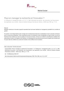 Peut-on manager la recherche et l innovation ? - article ; n°2 ; vol.12, pg 11-16