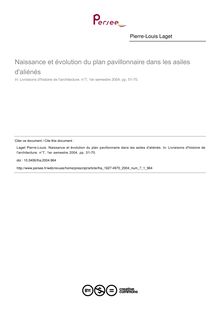 Naissance et évolution du plan pavillonnaire dans les asiles d aliénés - article ; n°1 ; vol.7, pg 51-70