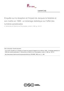 Enquête sur la réception et l impact de Jacques le fataliste et son maître en 1988 : un éclairage statistique sur l effet des lumières paradoxales  ; n°1 ; vol.5, pg 126-151