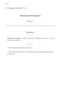 Français A 2001 Classe Prepa PT Banque Filière PT