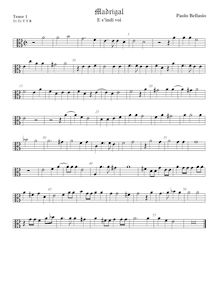 Partition ténor viole de gambe 1, alto clef, madrigaux pour 5 voix par  Paolo Bellasio