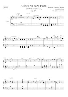 Partition Piano, Piano Concerto No.24, C minor, Mozart, Wolfgang Amadeus