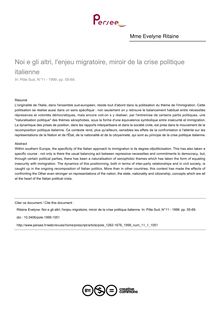 Noi e gli altri, l enjeu migratoire, miroir de la crise politique italienne - article ; n°1 ; vol.11, pg 55-69