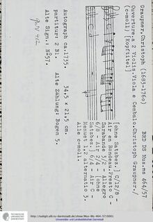 Partition complète, Ouverture en C minor, GWV 412, C minor, Graupner, Christoph