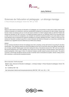 Sciences de l éducation et pédagogie : un étrange manège - article ; n°1 ; vol.120, pg 75-82