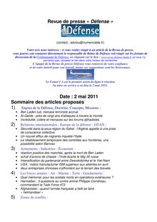 Revue de presse « Défense » Date : 2 mai 2011 Sommaire des ...