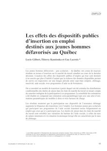 Les effets des dispositifs publics d insertion en emploi destinés aux jeunes hommes défavorisés au Québec - article ; n°1 ; vol.345, pg 55-94