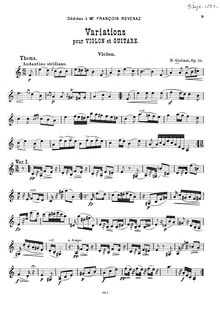 Partition , Andantino Siciliano (partition de violon), Variations pour violon et guitare