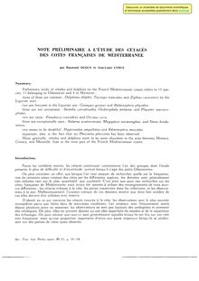 Note preliminaire a l etude des Cetaces des cotes Francaises de  Mediterranee