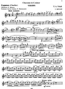 Partition de violon, Ciaccona, Chaconne (attributed to Vitali) par Ferdinand David