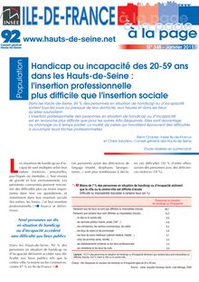 Handicap ou incapacité des 20-59 ans dans les         Hauts-de-Seine : l insertion professionnelle plus difficile que l insertion sociale