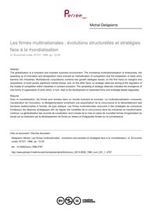 Les firmes multinationales : évolutions structurelles et stratégies face à la mondialisation - article ; n°1 ; vol.231, pg 12-20