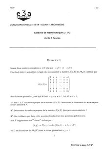 Mathématiques B 2001 Classe Prepa PC Concours E3A