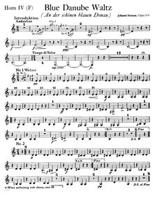 Partition cor 4 (F), pour Blue Danube, Op. 314, On the Beautiful Blue Danube - WalzesAn der schönen blauen Donau