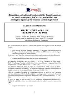 Répartition spéciation et biodisponibilité des métaux dans les sols d Auvergne et de Corrèze pour définir une stratégie d épandage de boues de stations d épuration Spéciation et mobilité des ETM dans les sols