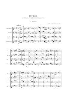 Partition complète, Estilos ( para cuarteto de saxofones), Estilos (Suite for saxophone quartet)