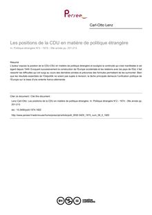 Les positions de la CDU en matière de politique étrangère - article ; n°2 ; vol.39, pg 201-213