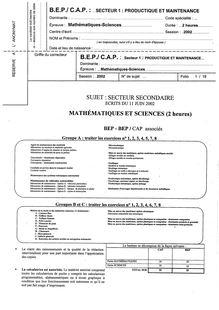 Mathématiques - Sciences physiques 2002 BEP - Productique mécanique